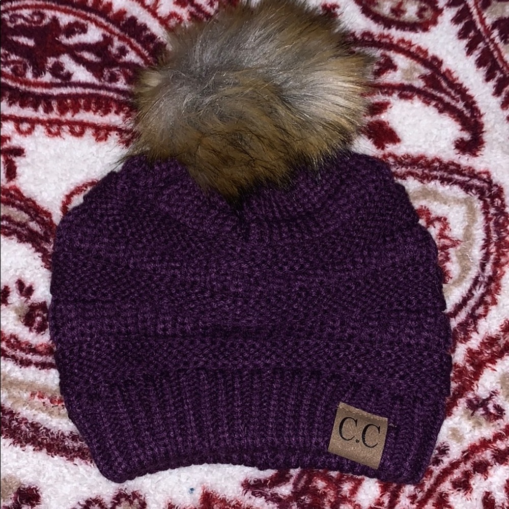 C.C Brand Pom Pom purple knit hat